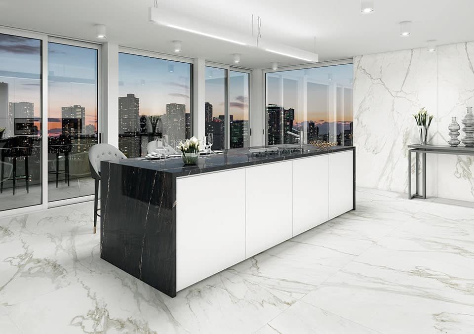 Grassi White Floor Application And Black Belvedere On Kitchen Island