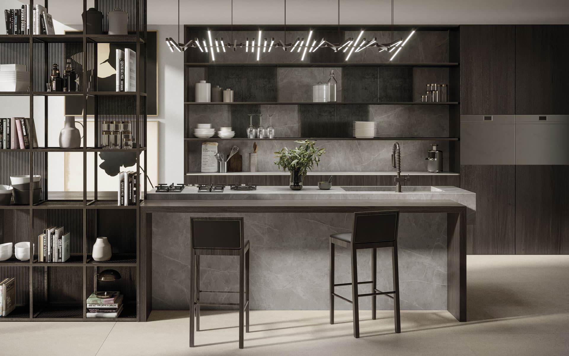 Light Grey Stone On Kitchen Island And Countertop